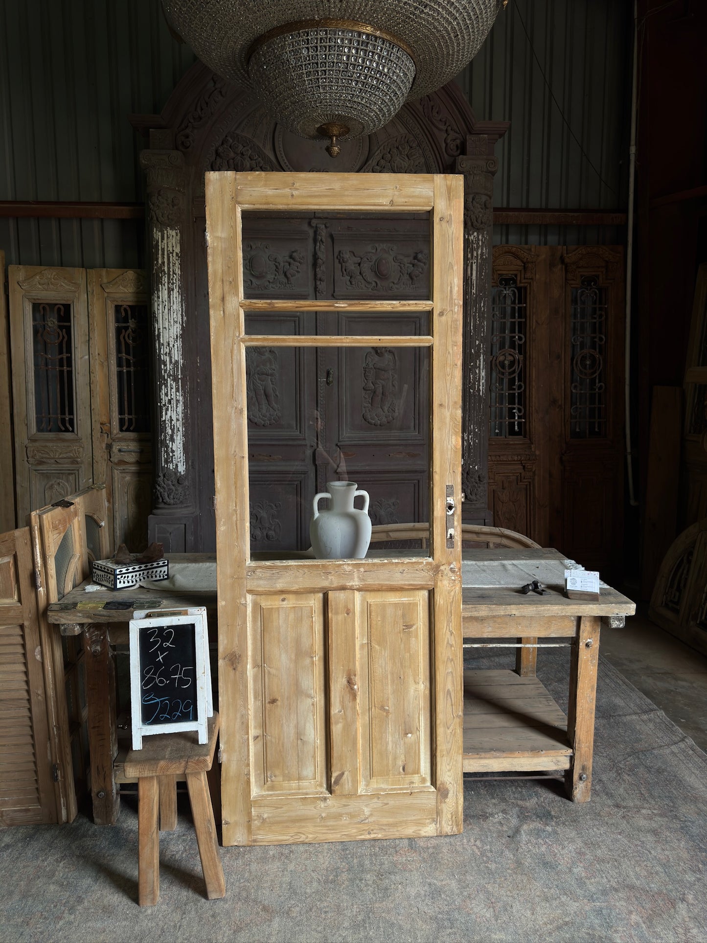 19th Century Antique Glass Single Door - 32x86.75 J229
