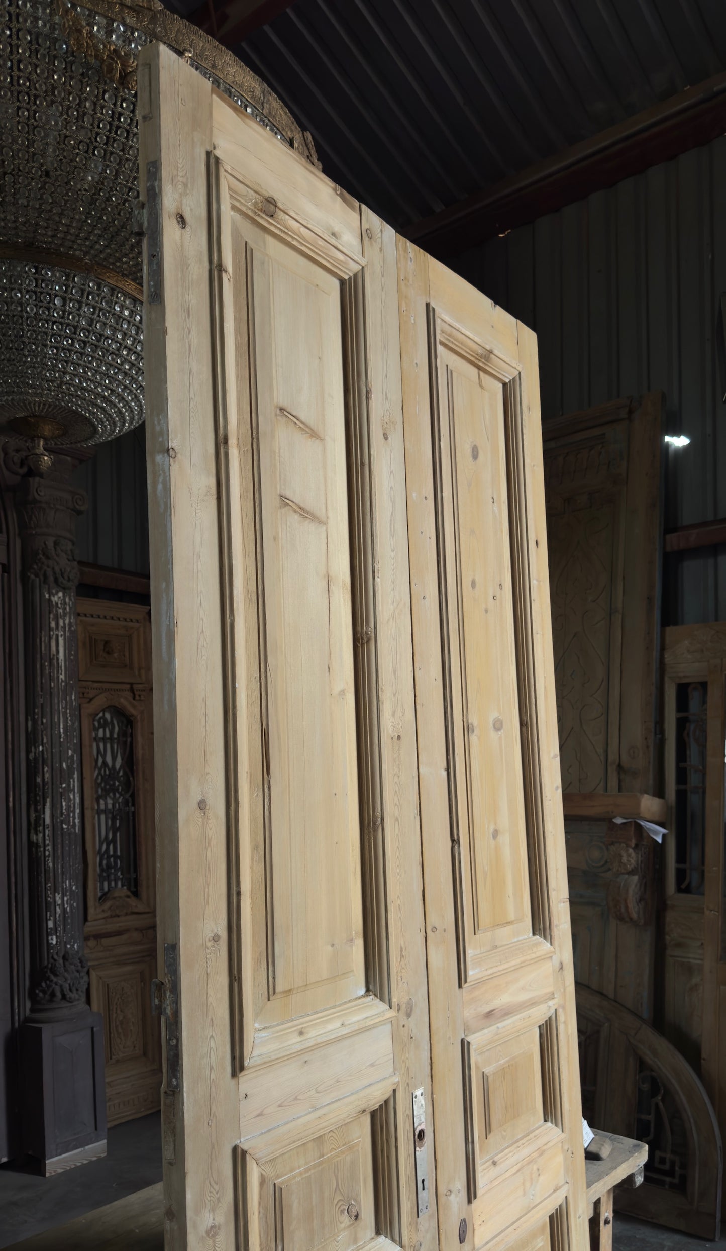 3 Panel Antique Solid French Doors With Raised Molding - 43x108 K383