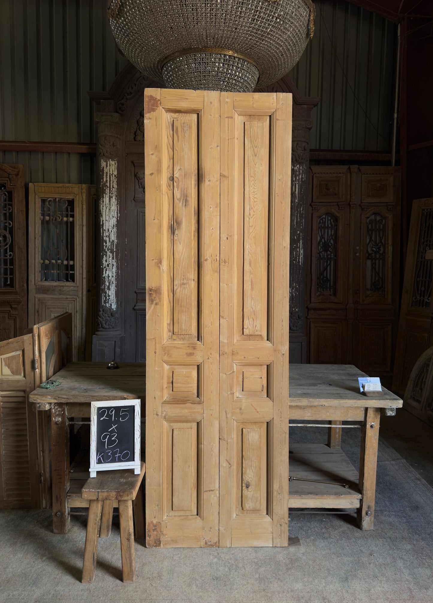 3 Panel Antique Solid French Doors - 29.5x93 K370