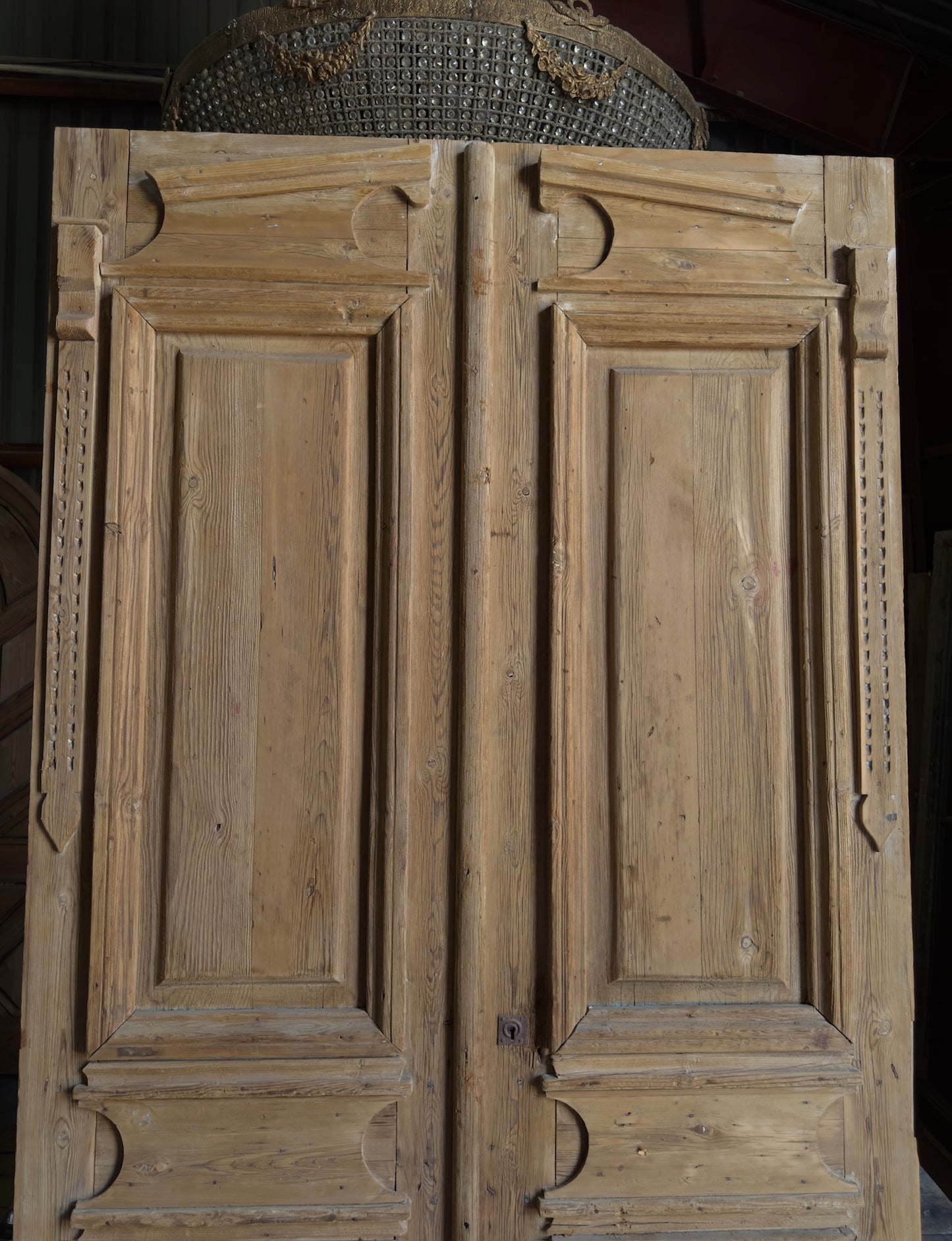 Antique Carved 6 Panel Double Doors - 54x106.5 - L529