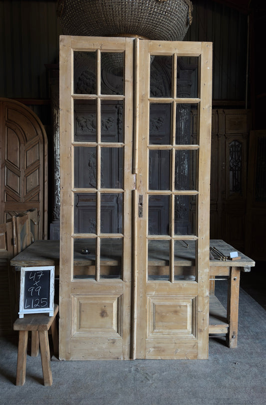 12 Lite Glass Antique French Doors - 51x99.5 - L124