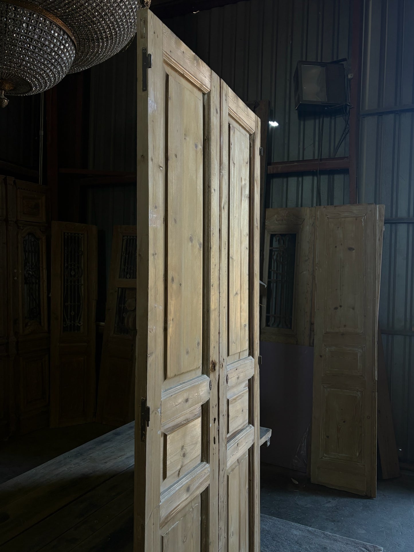 Raised Molding 3 Panel Antique Solid French Doors - 43.75x100 - L99