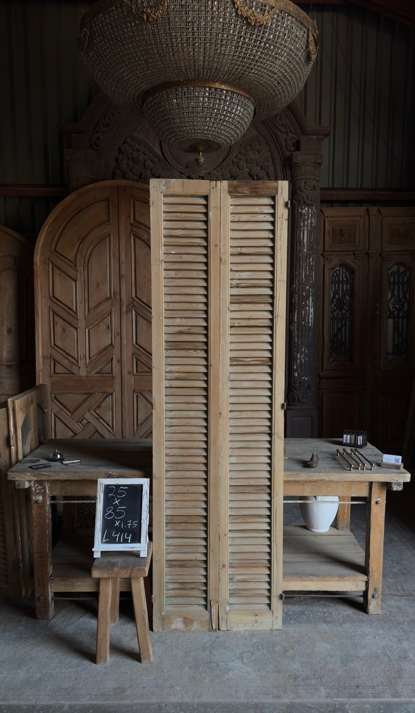 European French Antique Louvered Shutters - 25x85 - L414