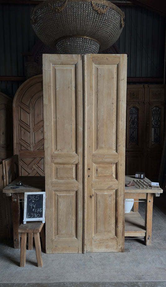 3 Panel Antique Solid French Doors - 38.5x94 - L390