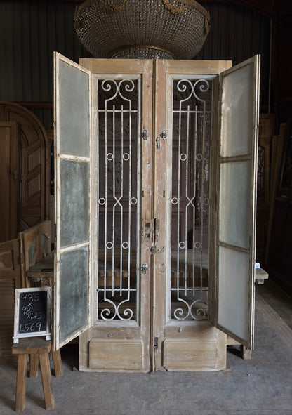 Antique Iron Single Lite French Doors - 47.5x98 - L569