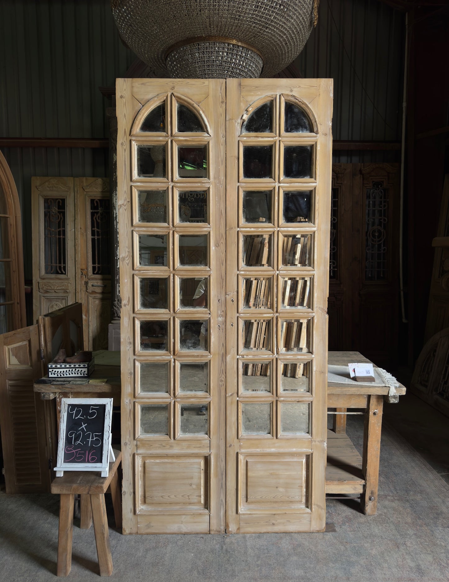 Mirrored Arched Antique Glass Doors - 42.5x92.75 J516