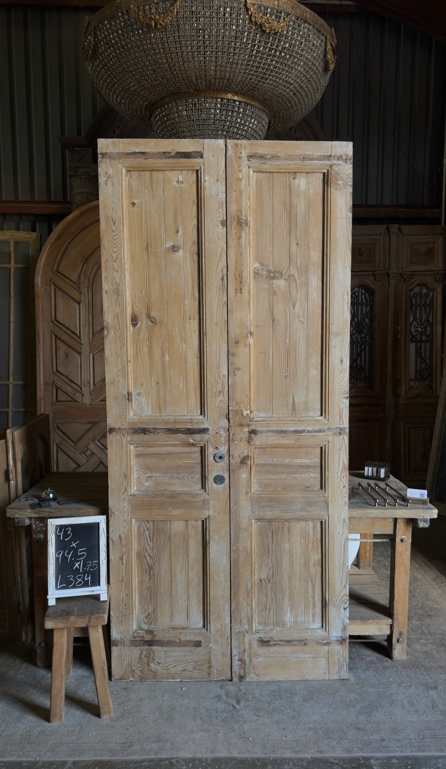 3 Panel Antique Solid French Doors - 43x94.5 - L384