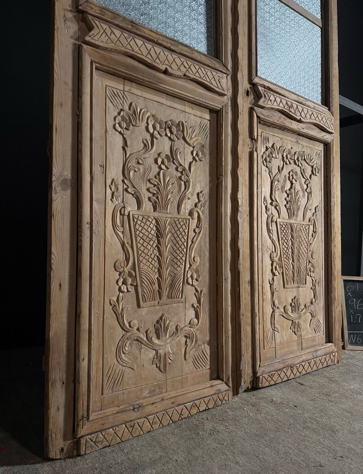 Antique Carved 2 Lite French Doors - 61x96 - N631