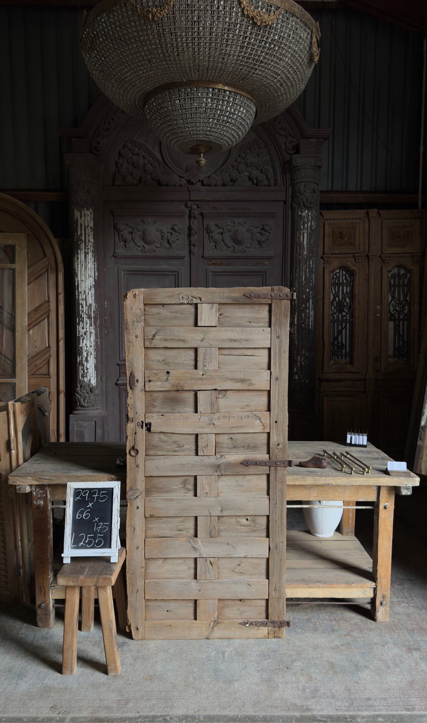 Spanish Coffered Panel Antique Single Door - 29.75x66 - L255