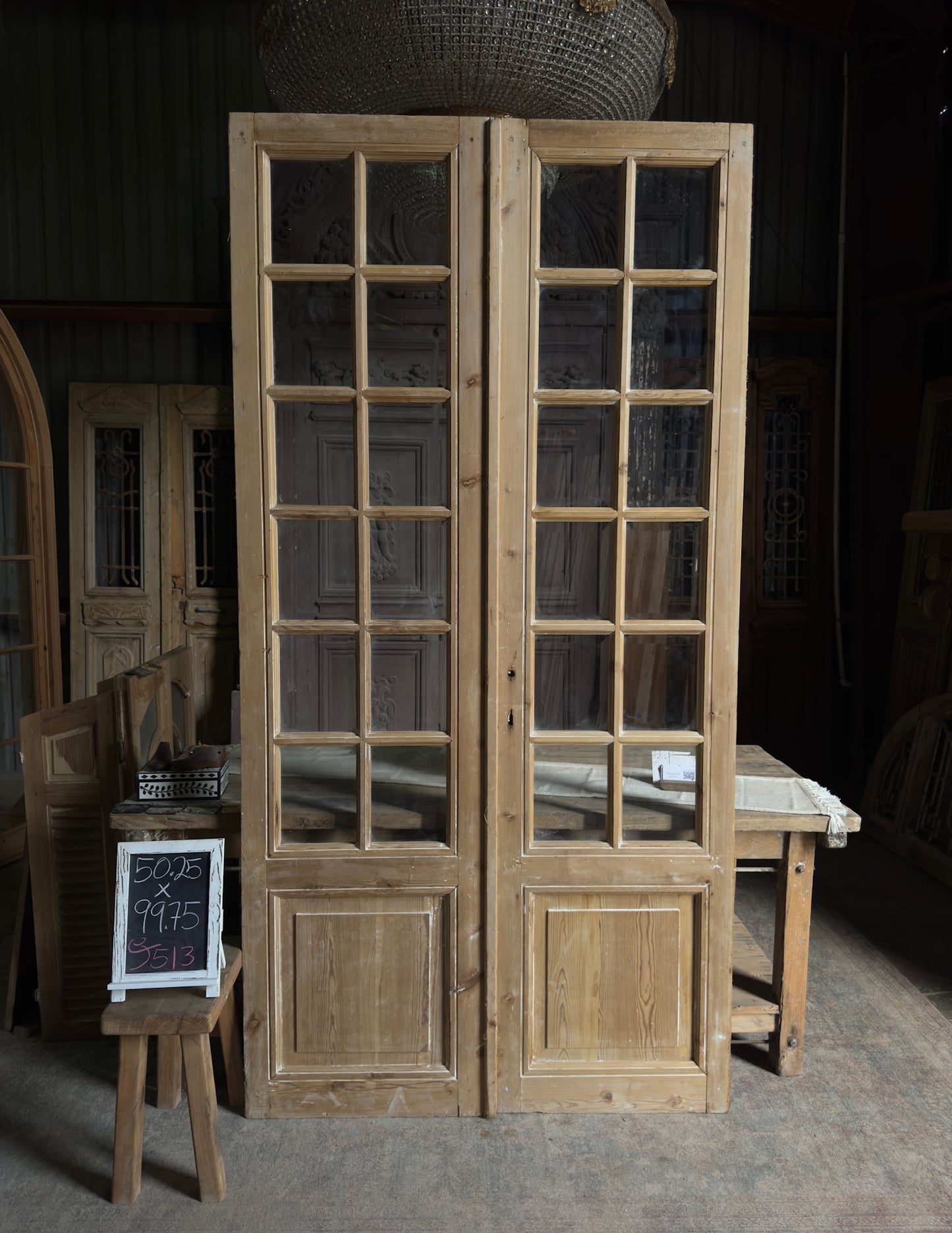 Grand Antique Glass French Doors - 50.25x99.75 J513