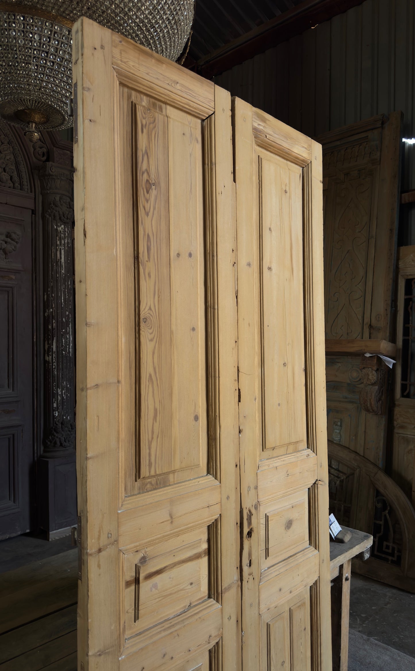 3 Panel Antique Solid French Doors - 38.75x93.5 K395