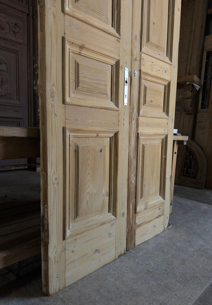 Raised Molding 3 Panel Antique Solid French Doors - 44x103.5 K412