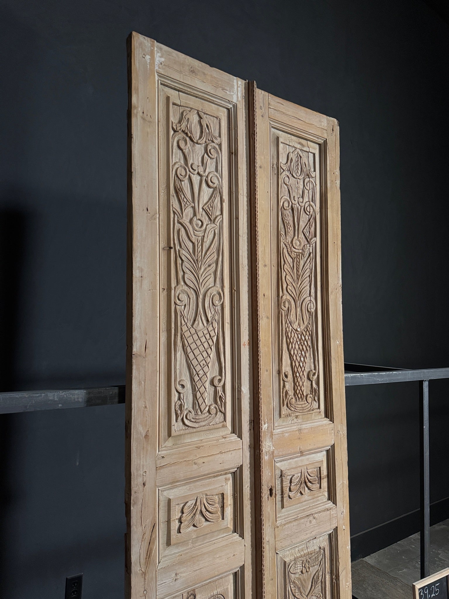 Antique Carved 3 Panel Double Doors - 39.25x105 - N122