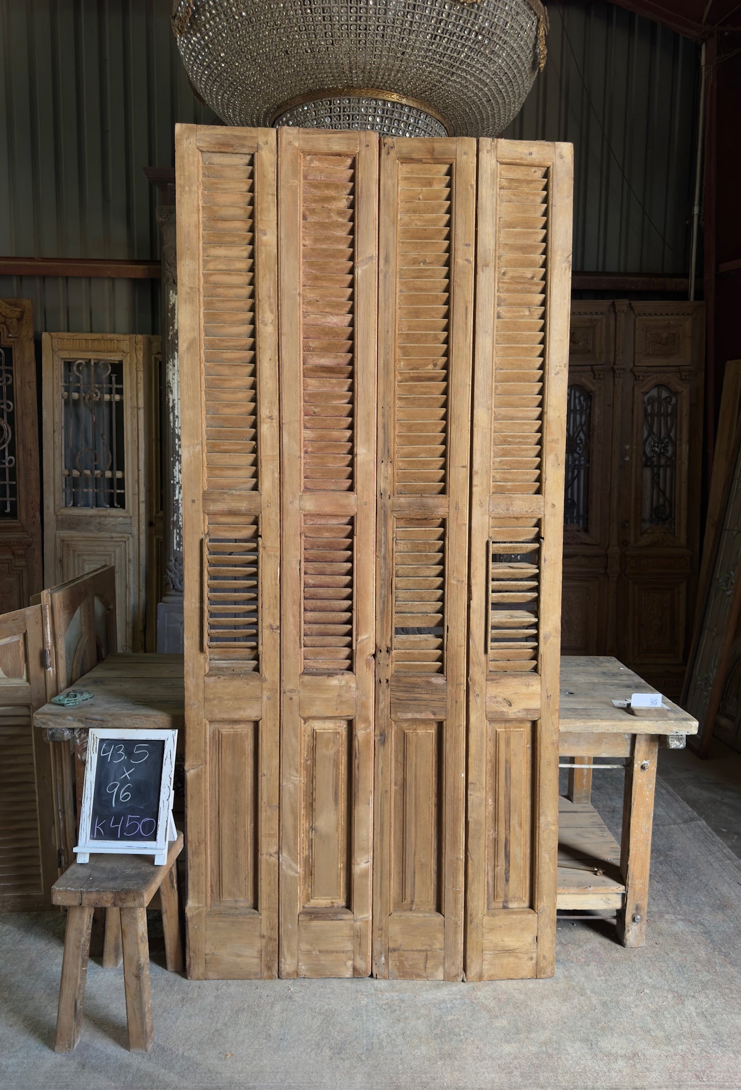 European French Antique Louvered Shutters - 43.5x96 K450
