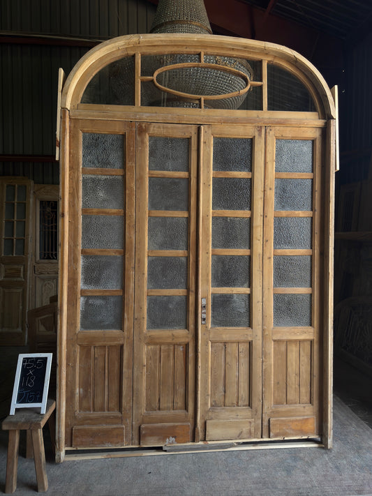 Large Antique Bi-Fold French Door Unit with Arched Transom - 75.5x118 J157