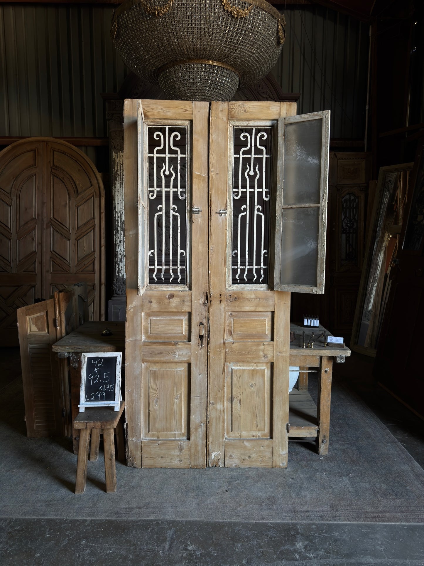 European Antique Iron French Doors - 42x92.5 L299