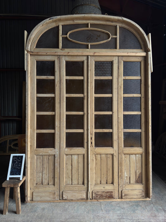 Large Antique Bi-Fold French Door Unit with Arched Transom - 75.5x117.5 J156