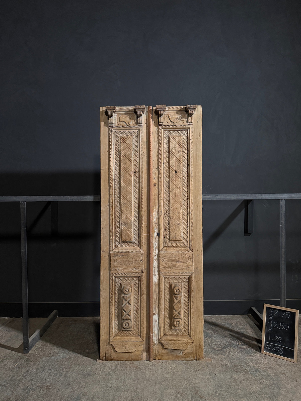 Antique Carved 3 Panel Double Doors - 37.75x92.5 - N705