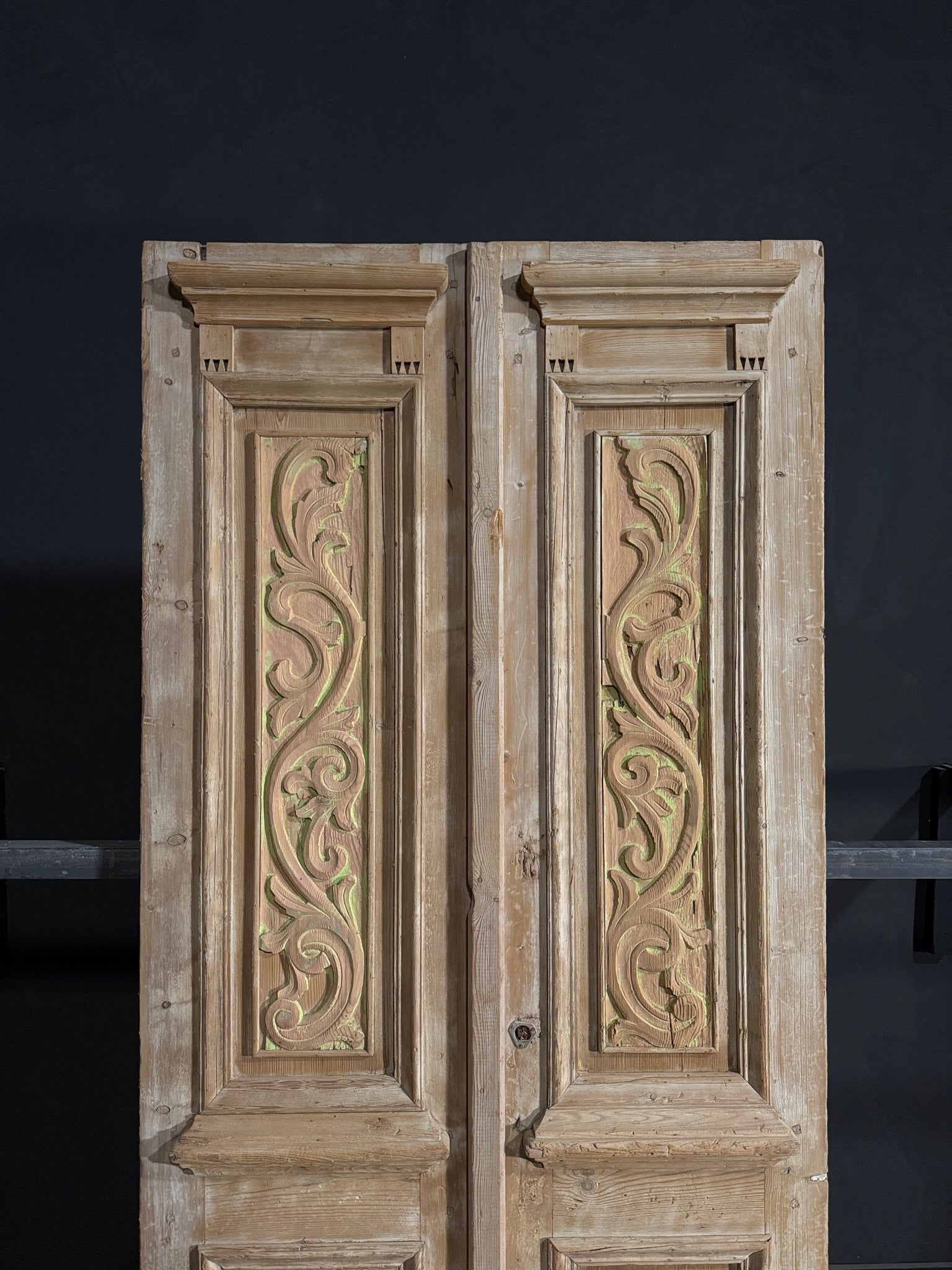 Antique Carved 3 Panel Double Doors - 42.75x98 - N111