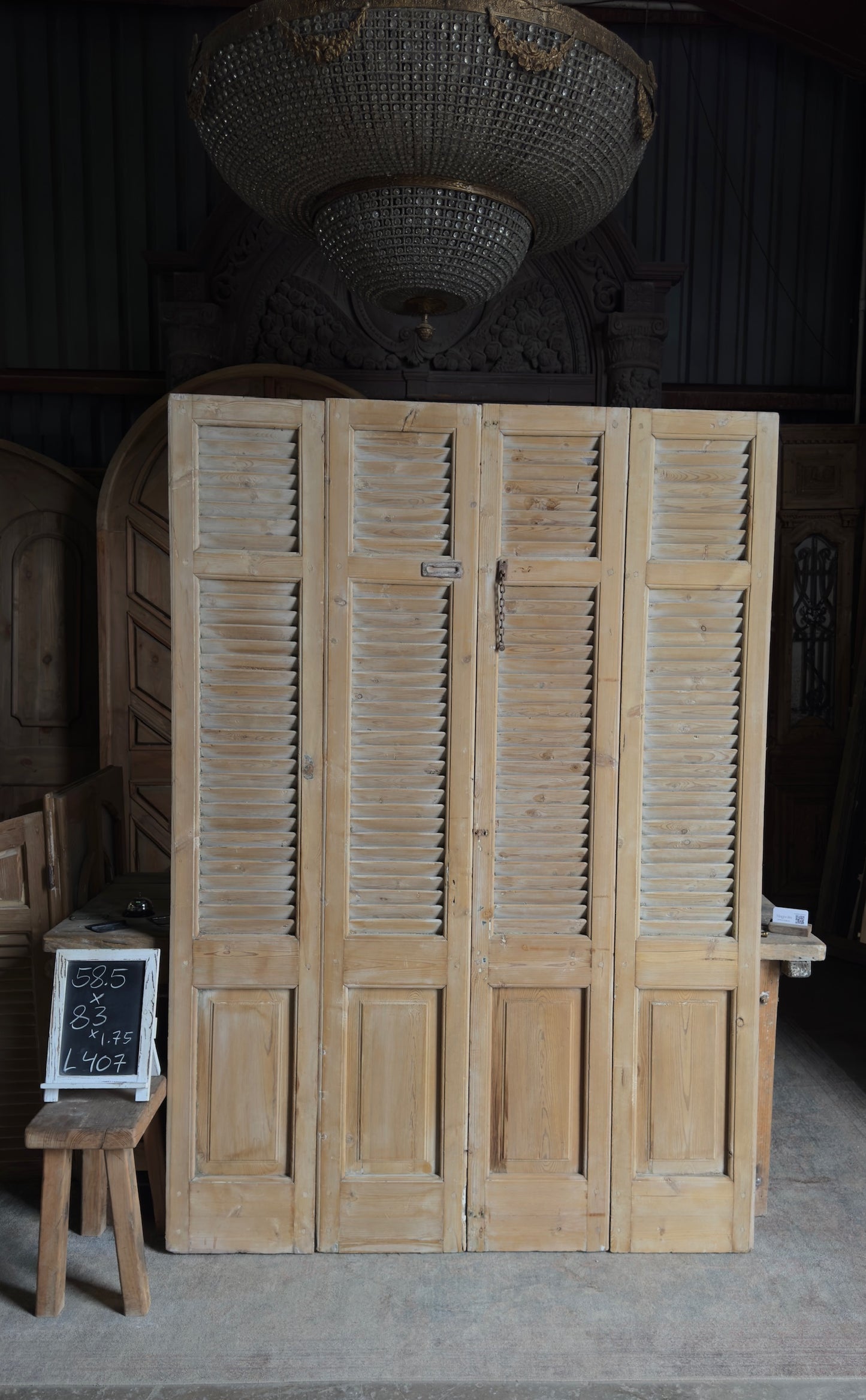 European French Antique Louvered Shutters - 58.5x83 - L407