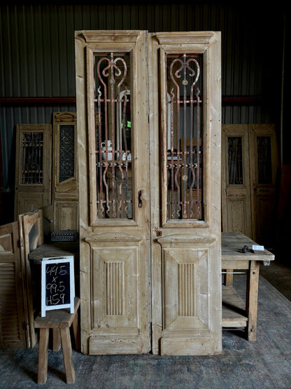 Grand Antique Iron Entrance Doors with Fluted Panel 44.5x99.5 H59
