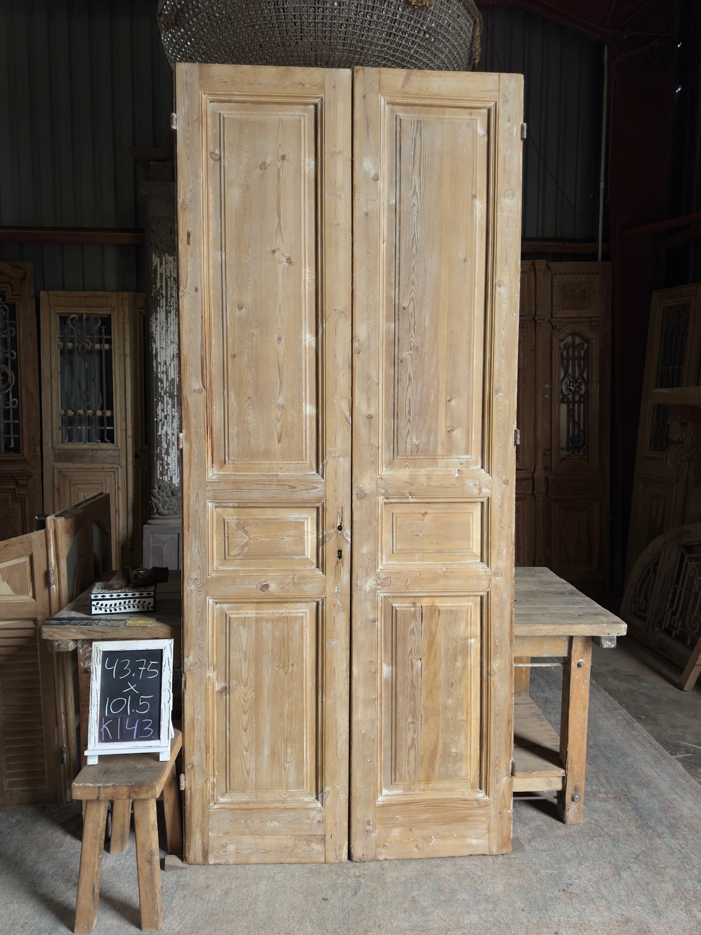 3 Panel Antique Solid French Doors - 43.75x101.5 K143