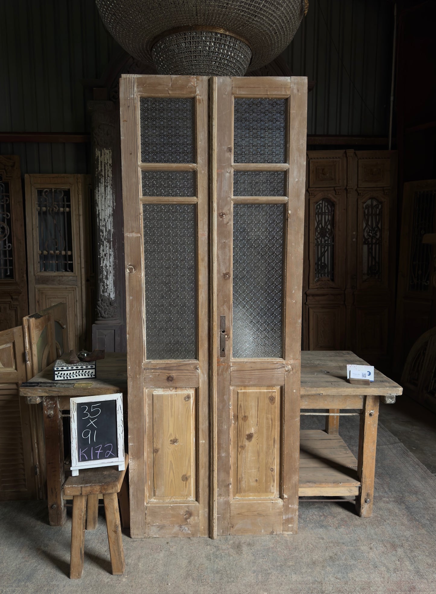 3 Lite Antique French Glass Doors - 35x91 K172