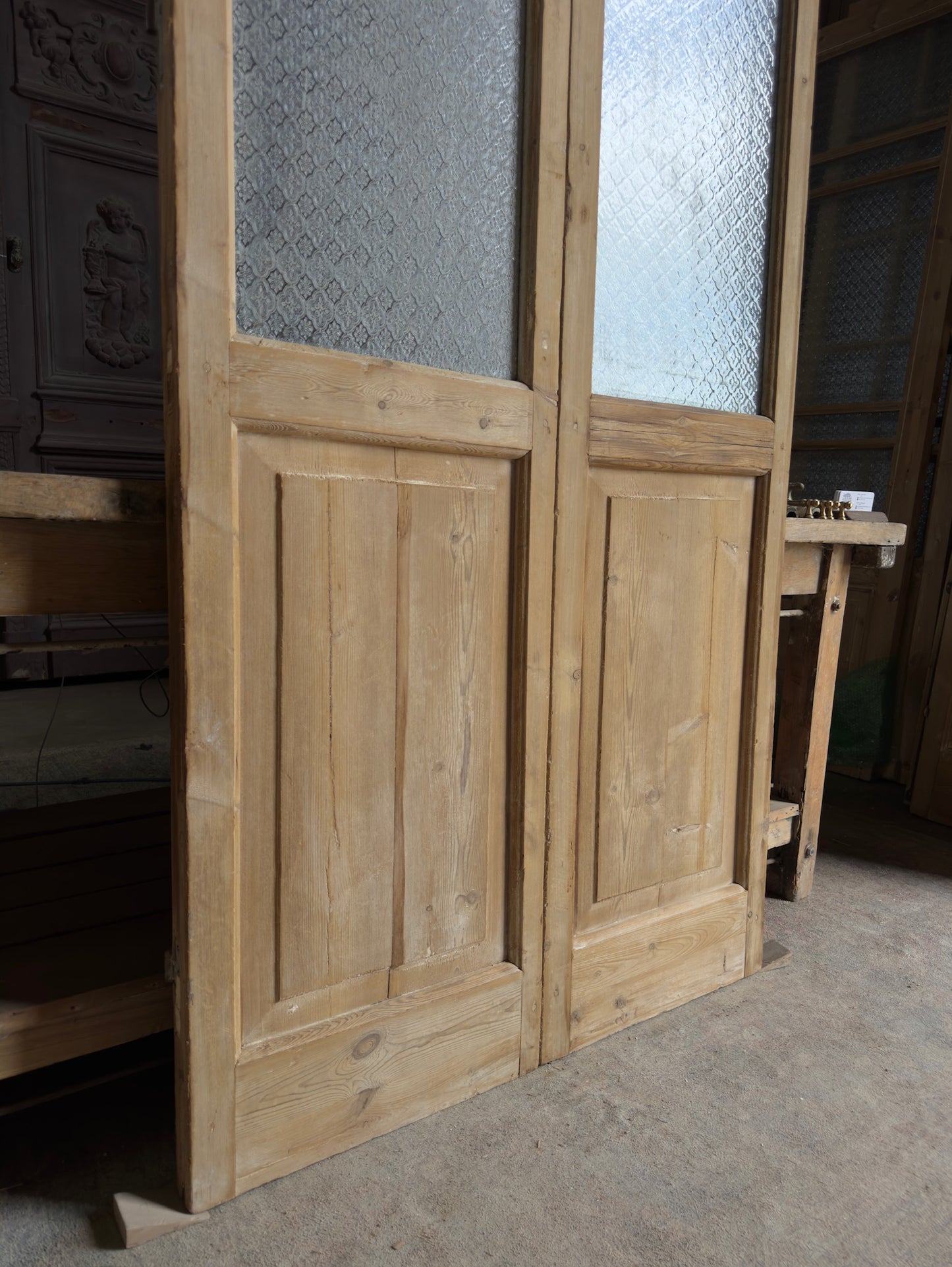 Antique Obscured Glass 3 Lite French Doors - 39.25x92 - L707