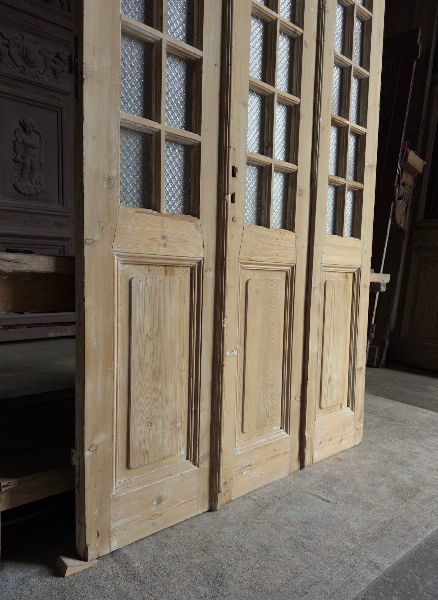 3 Panel Tri-Fold Antique Glass Doors - 54x93.5 - L425