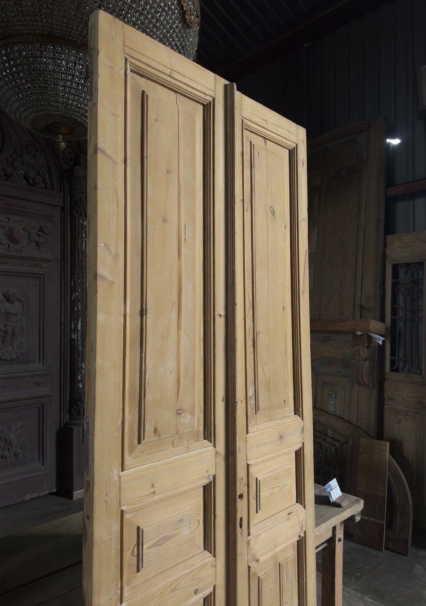 3 Panel Antique Solid French Doors - 39x96.5 K342