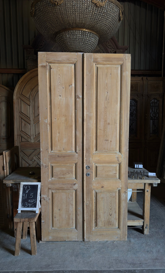 3 Panel Antique Solid French Doors - 43x91.5 - L345