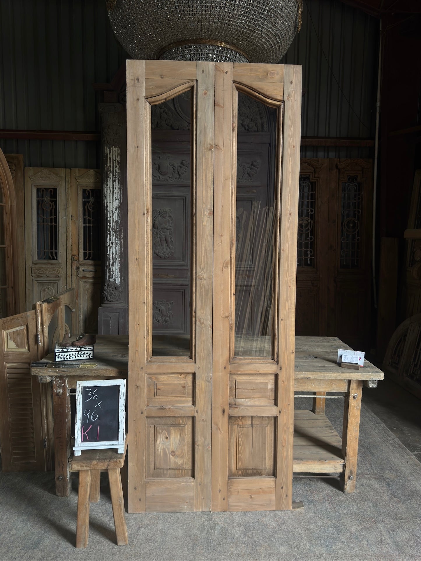 Handcrafted 3 Panel Arched Glass French Doors - 36x96 K1