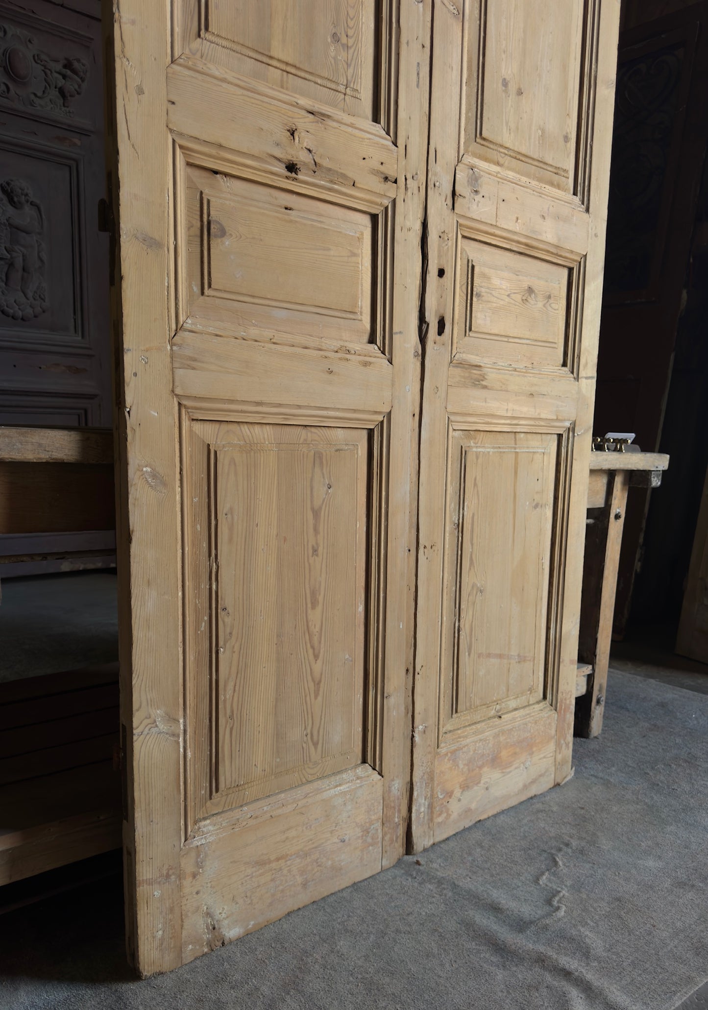 3 Panel Antique Solid French Doors - 43x102 - L362