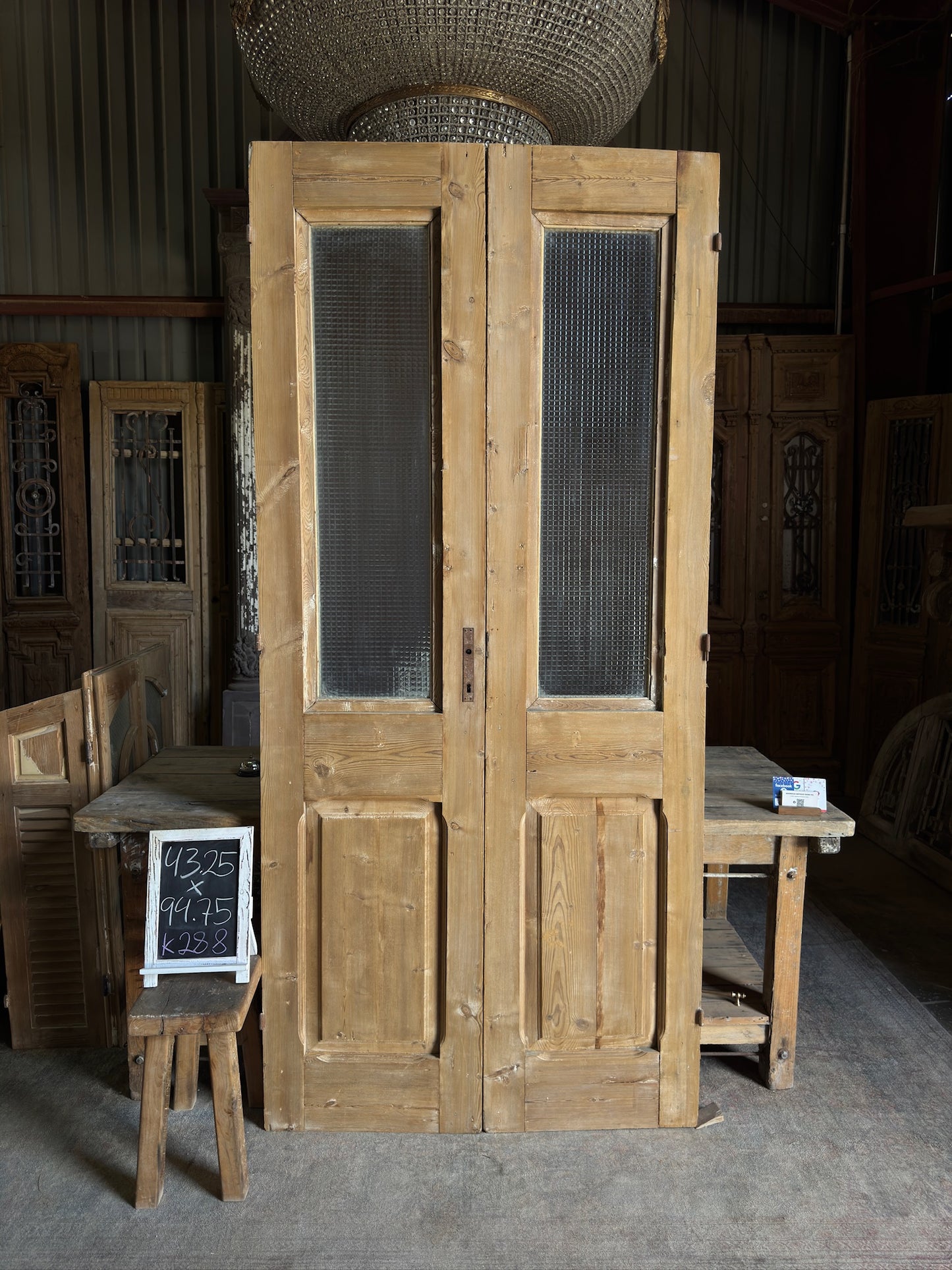 Diamond Panel Glass Antique French Doors - 43.25x94.75 K288
