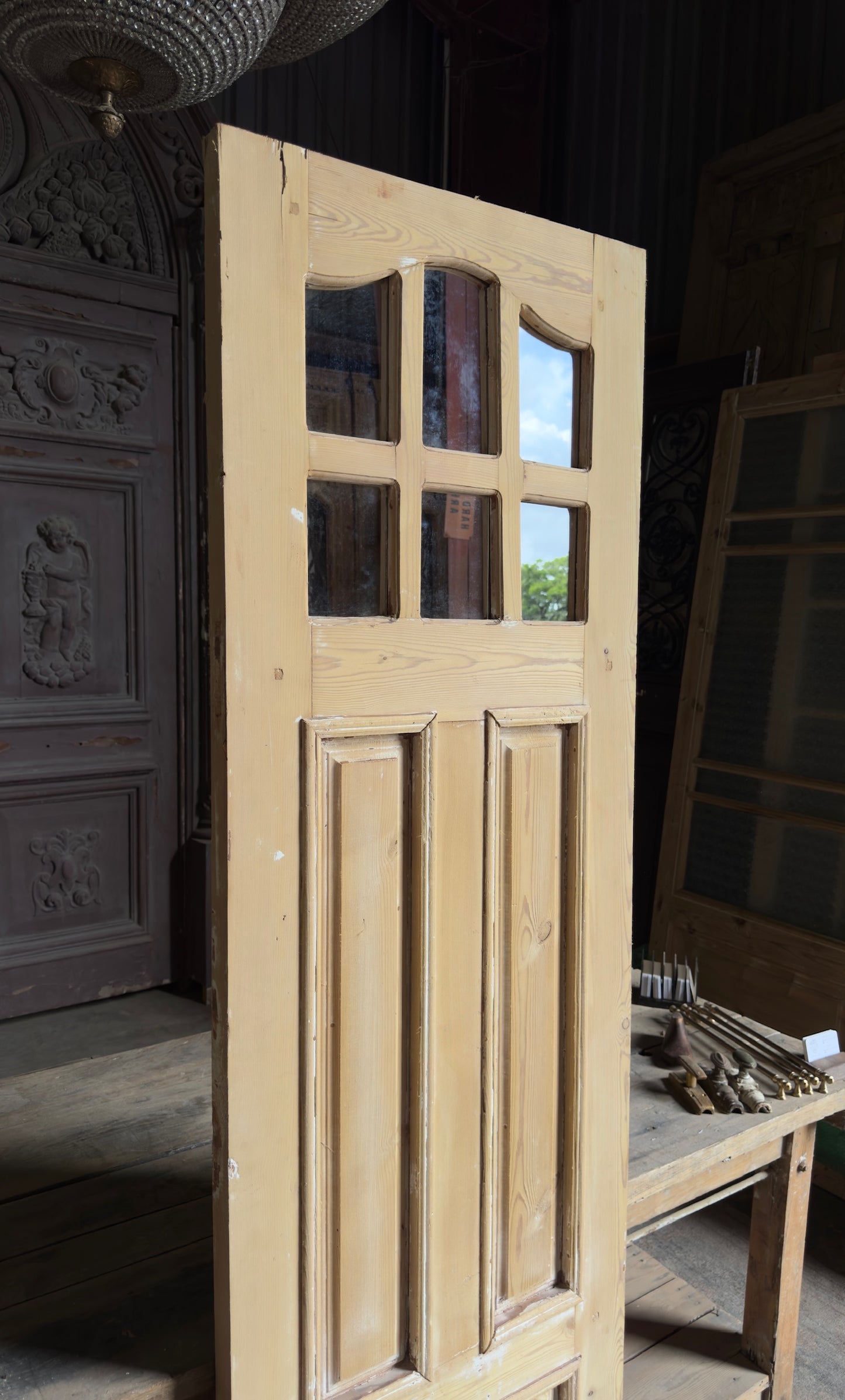 Antique Glass Arched 6 Lite Door - 23.5x83 - L627