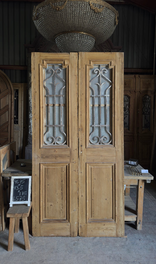 Antique Iron 2 Lite French Doors - 46.75x93.5 - L575