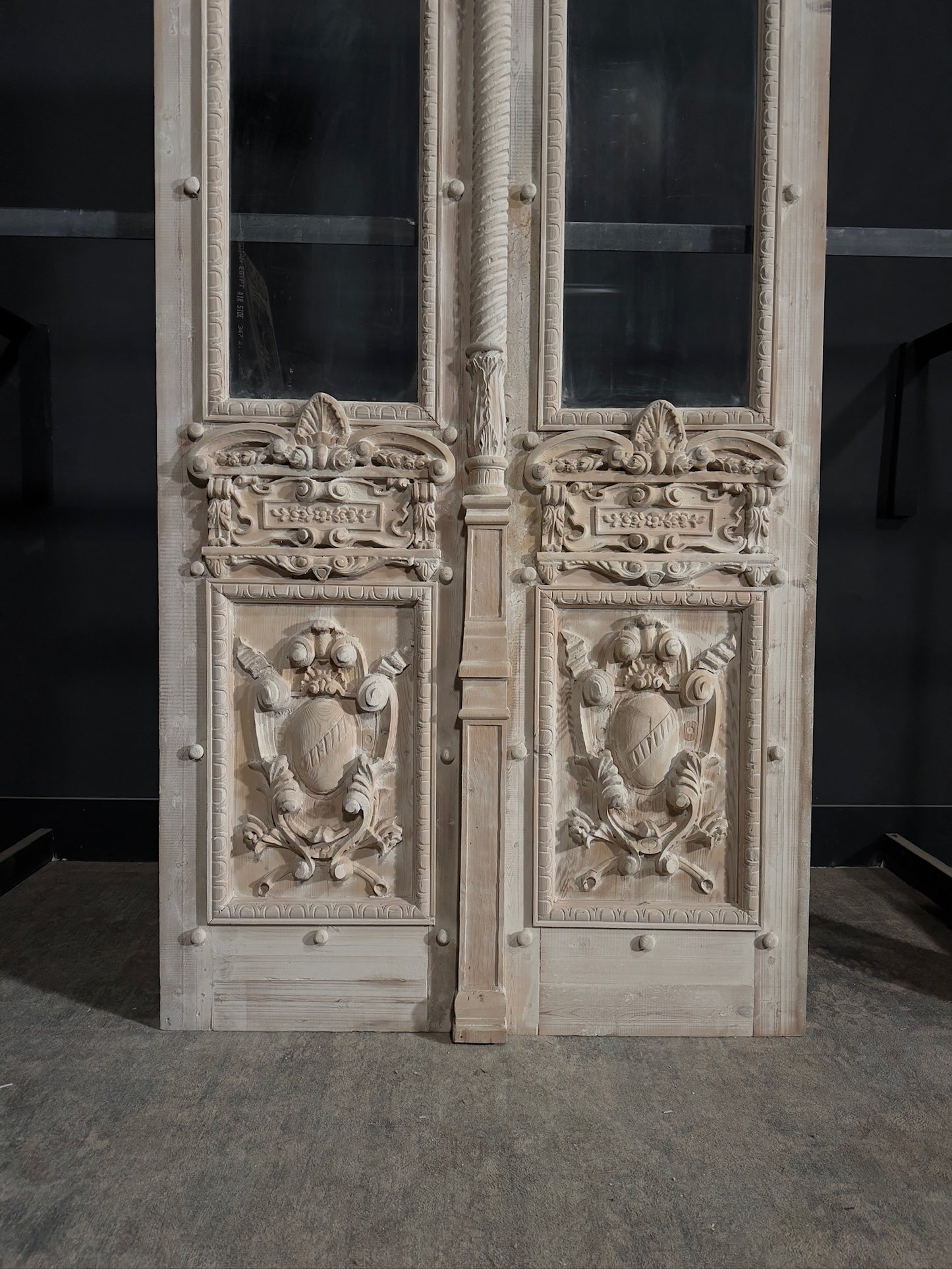 Antique Carved 1 Lite French Doors - 47.5x102.25 - N339