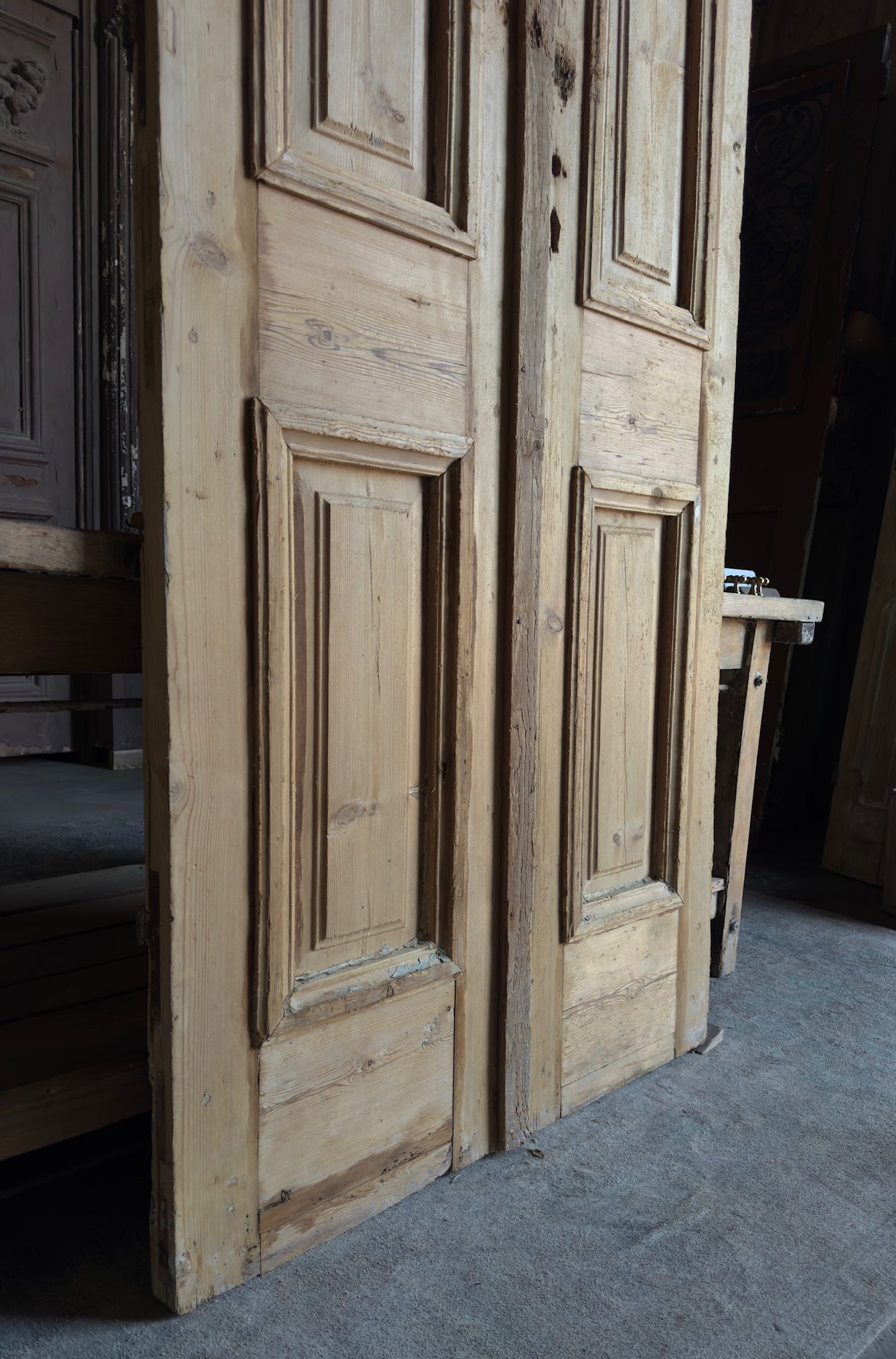 Raised Molding 2 Panel Antique Solid French Doors - 40x93.5 - L324