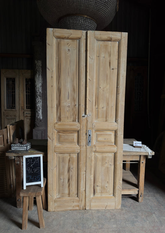 3 Panel Antique Solid French Doors - 39.25x91.75 J435
