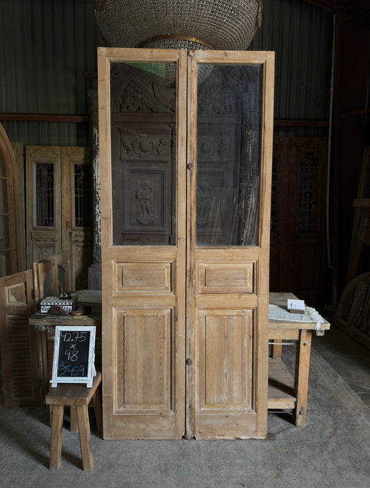 3 Panel Antique Glass French Doors - 42.75x98 J459