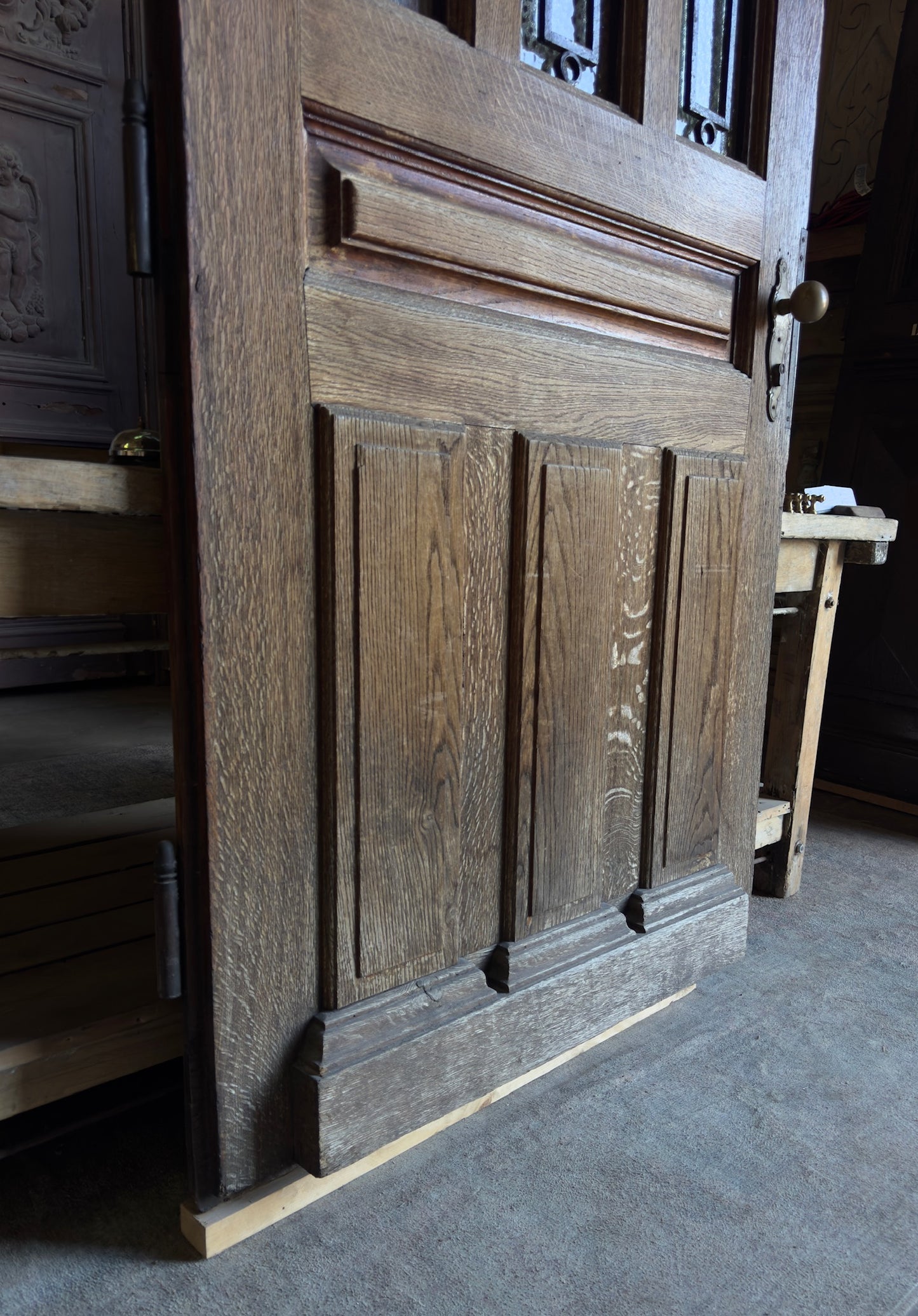 Antique European 3 Lite Iron Single Door with Paneled Base - 41.5x100 - L277