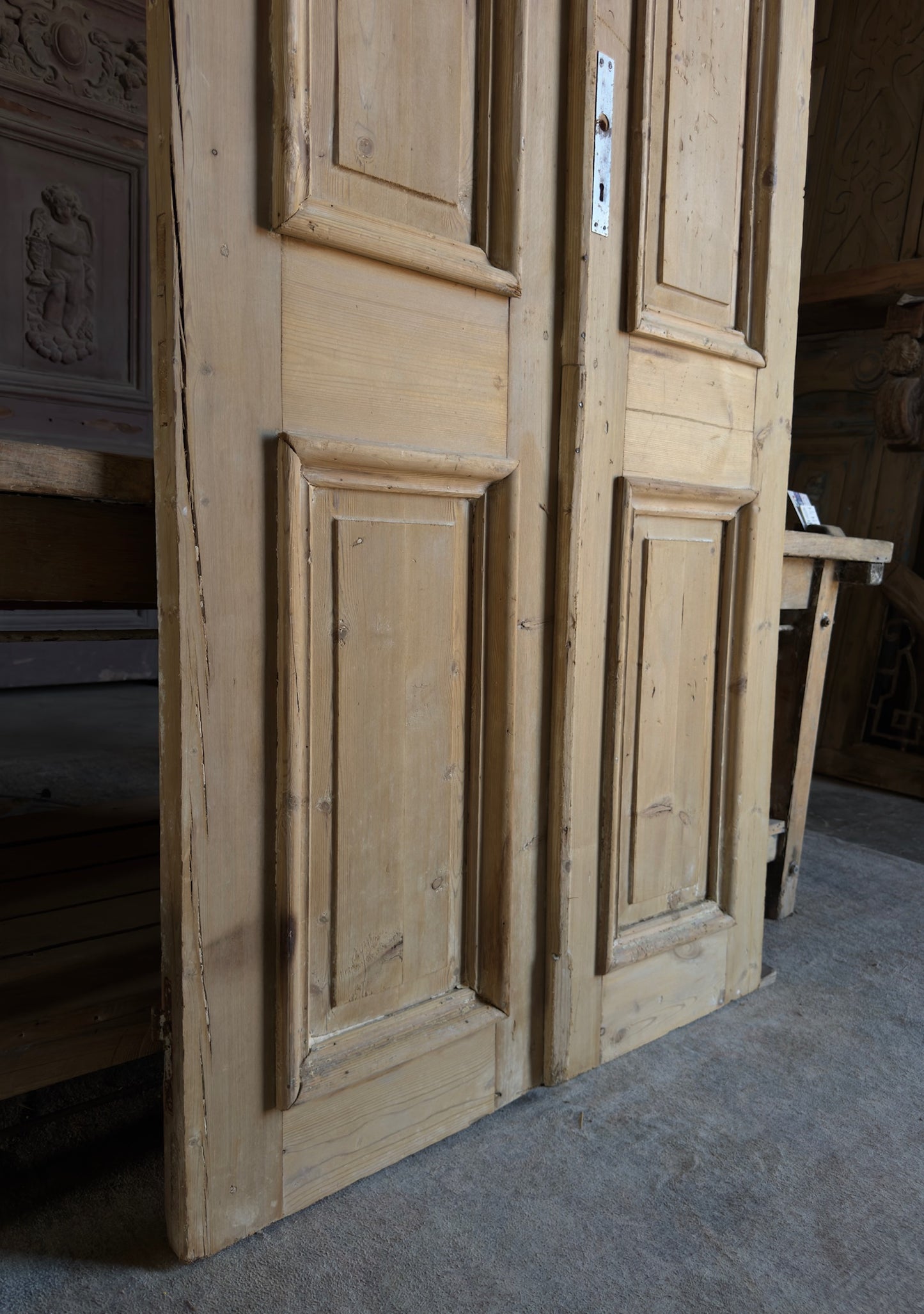 Raised Molding 2 Panel Antique Solid French Doors - 41x96.5 K404
