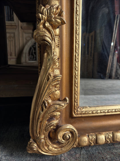 (The Victorine) Large Laurel Crest Hand Crafted Giltwood Mirror - 49.5 x 86.25 M14