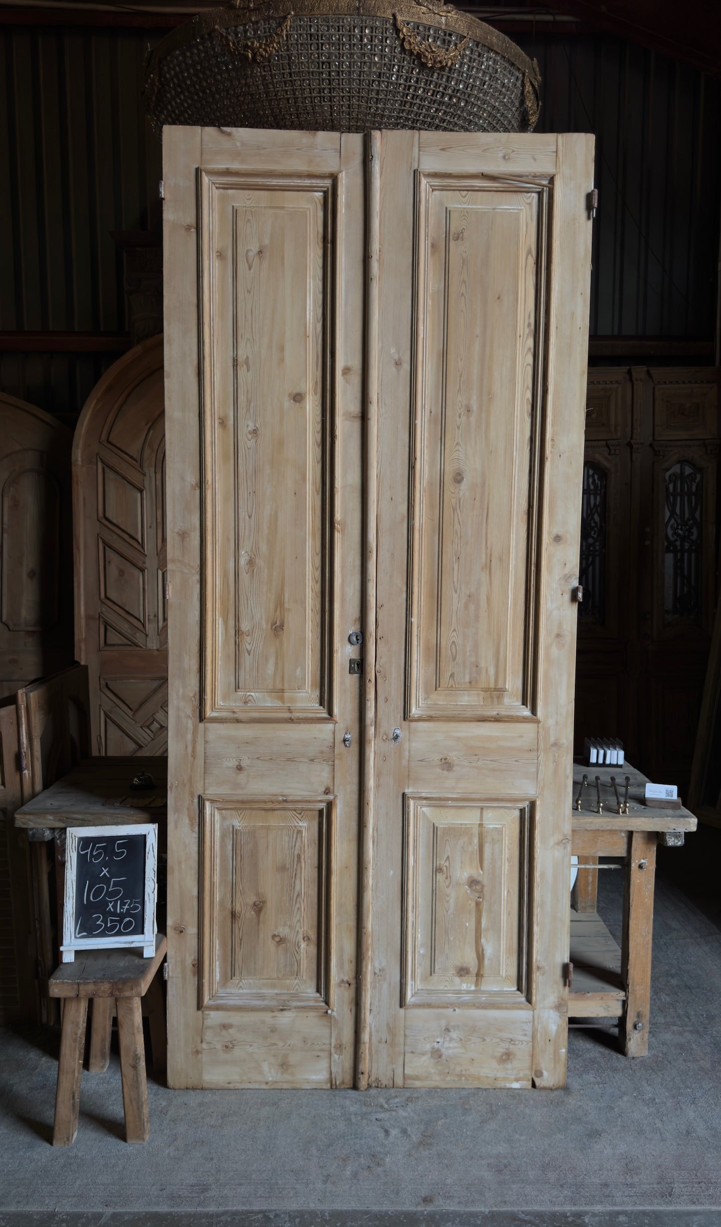 Grand 2 Panel Antique Solid French Doors - 45.5x105 - L350