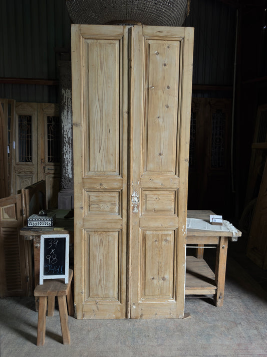 3 Panel Antique Solid French Doors - 39x98 J441