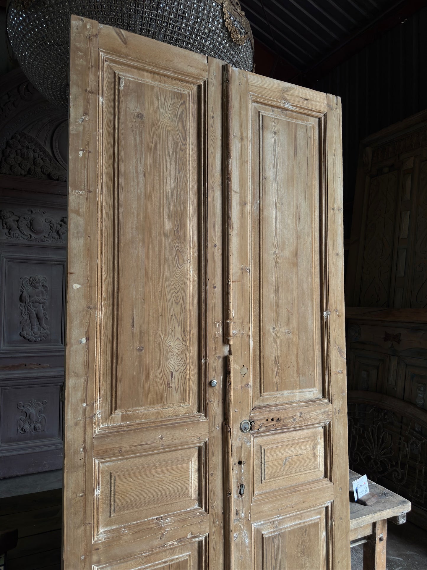3 Panel Antique Solid French Doors - 44x102 K67