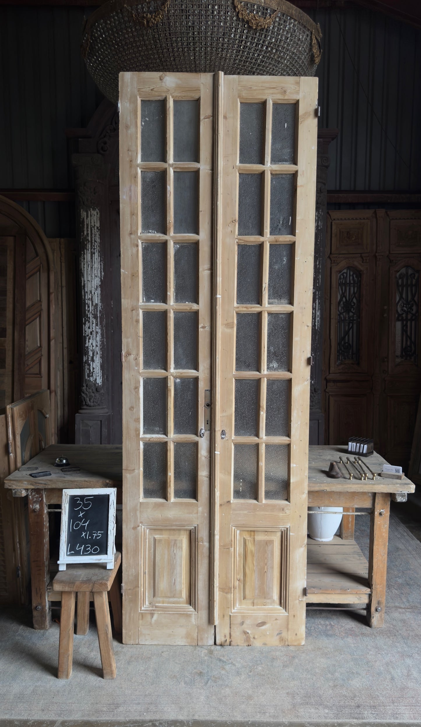 12 Lite Glass Antique French Doors - 35x104 - L430