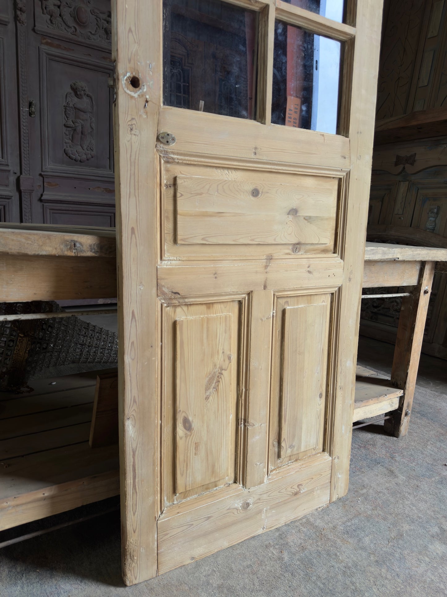 19th Century Antique Glass Single Door - 28.25x88.5 K120