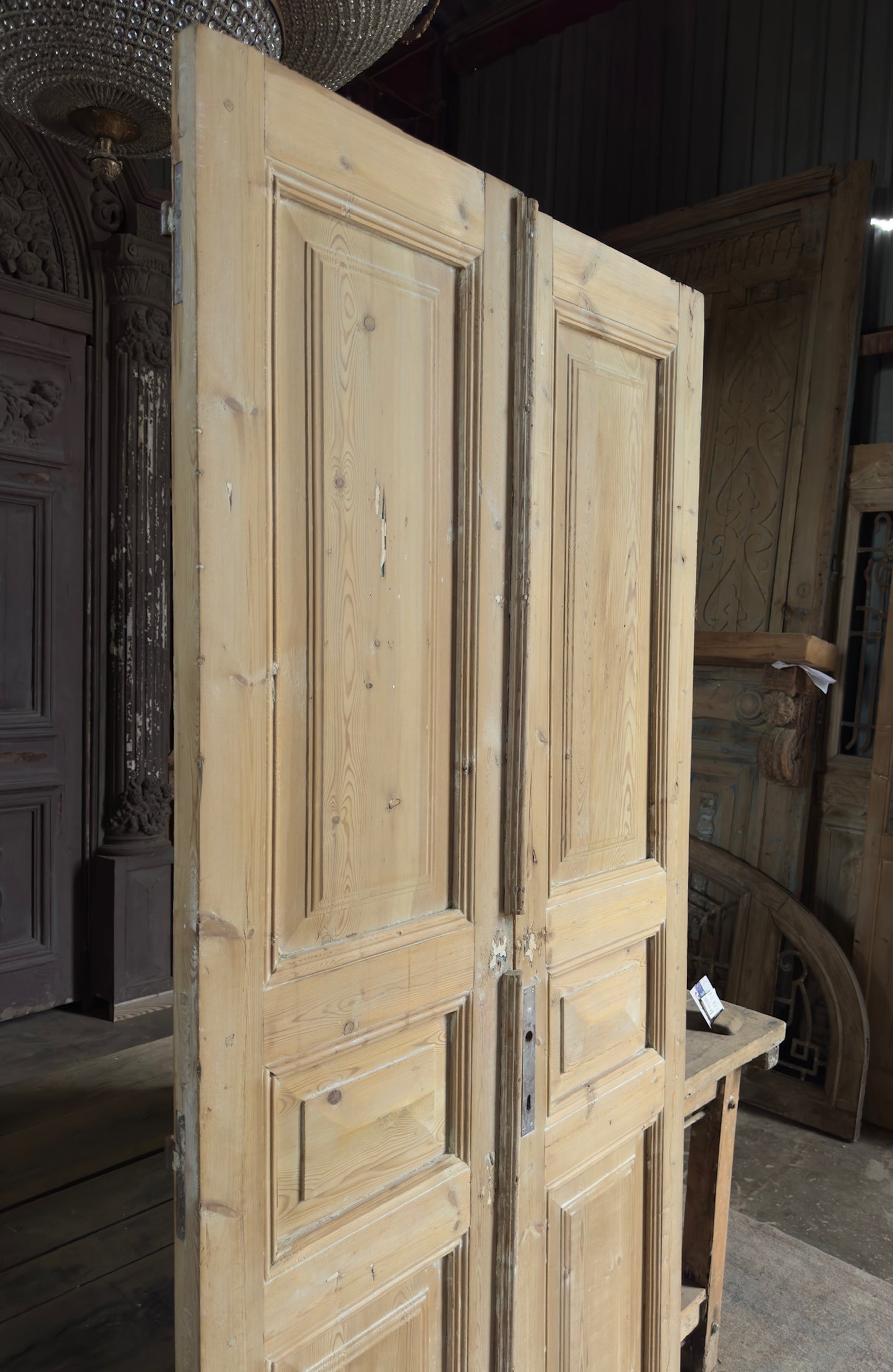 3 Panel Antique Solid French Doors - 39x86.5 K387