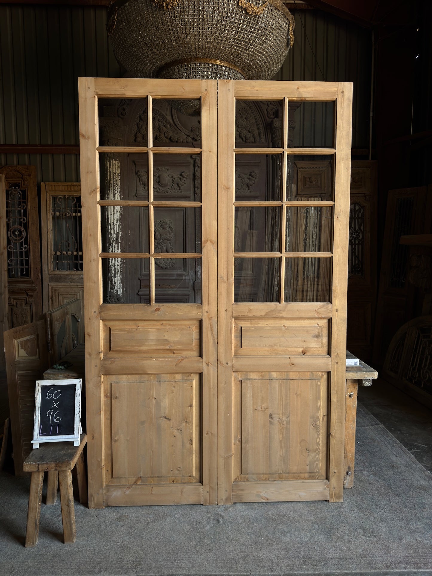 Handcrafted 8 Lite Glass French Doors - 60x96 L11
